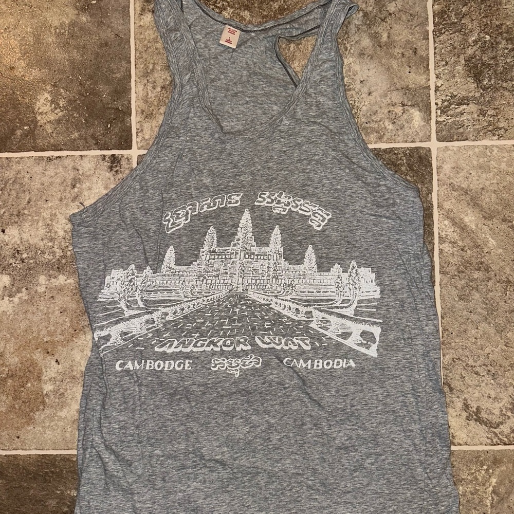 Gray Angkor Wat Graphic Tank Top